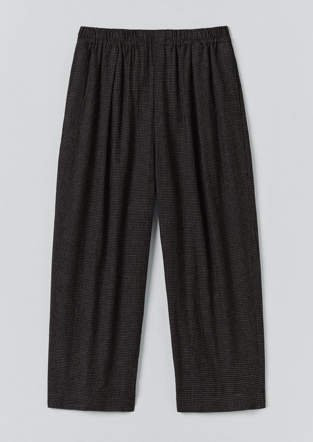 Cotton Cashmere Check Pleated Trousers | Black/Ecru