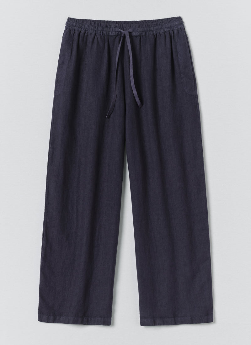 Garment Dyed Linen Drawstring Trousers | Blueberry