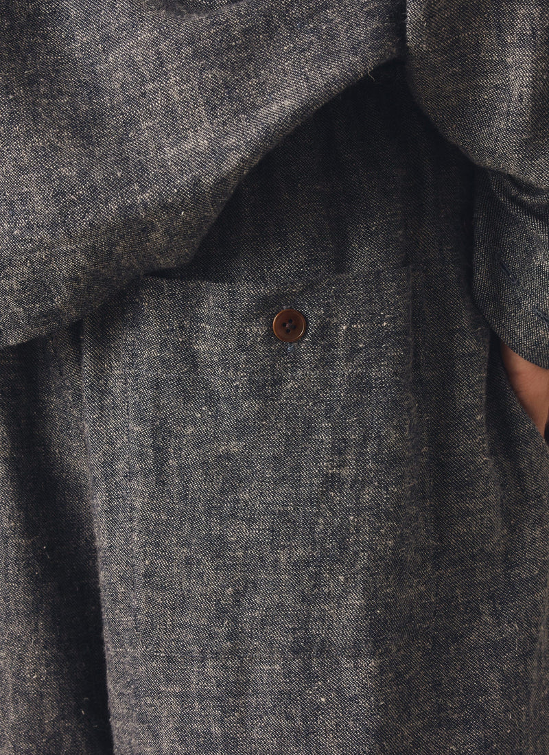 Pleated Linen Cotton Twill Trousers | Navy/Ecru