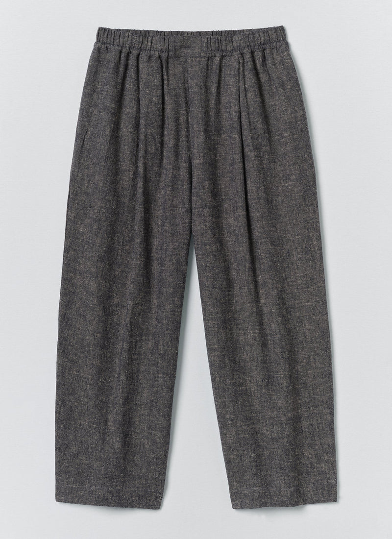 Pleated Linen Cotton Twill Trousers | Navy/Ecru