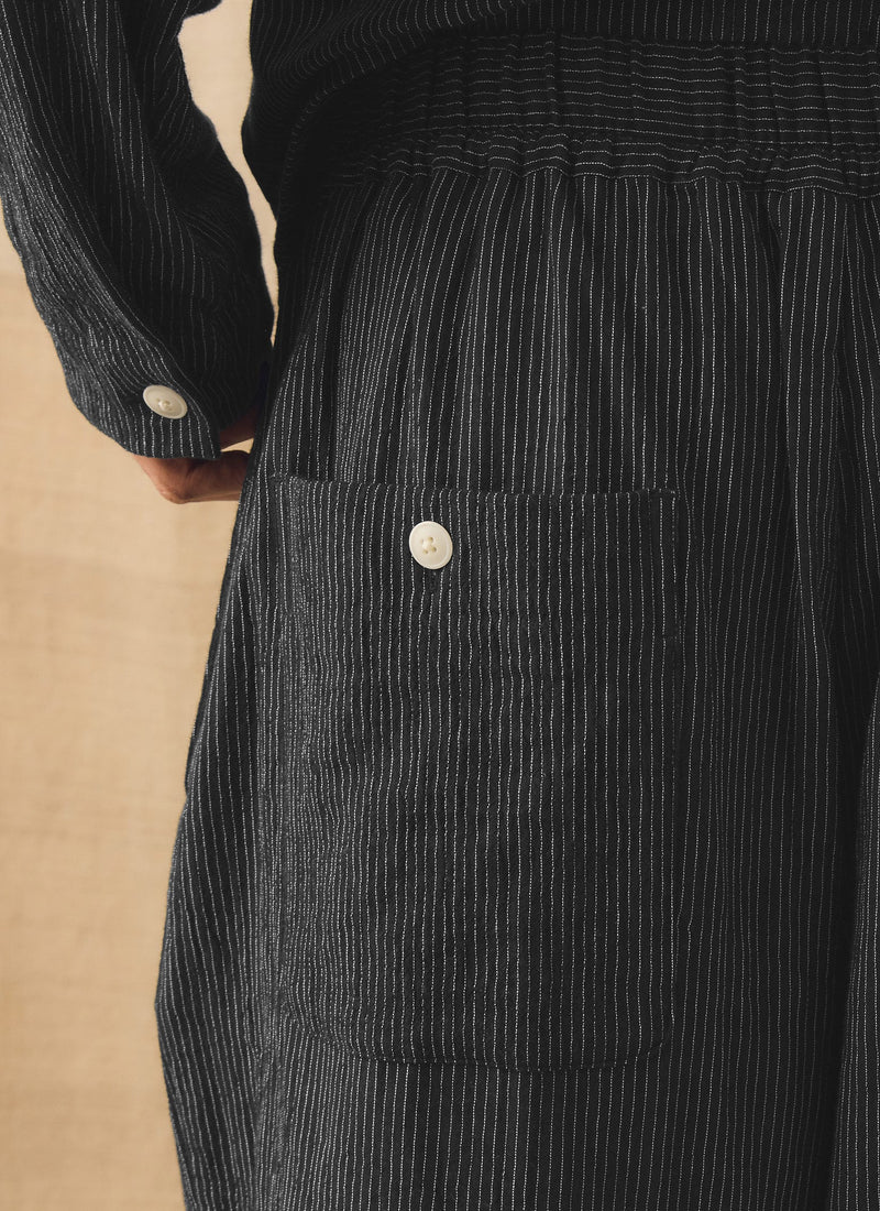 Fine Stripe Crinkle Cotton Pleated Trousers | Earth/Ecru