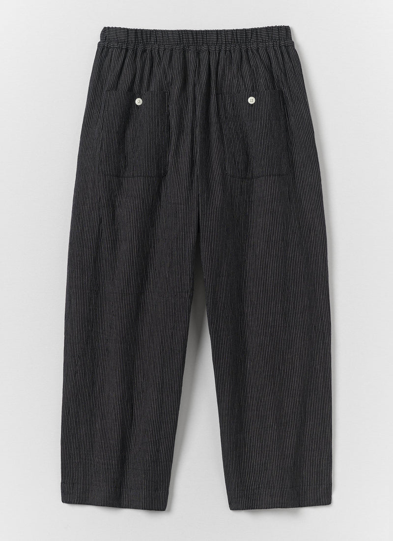 Fine Stripe Crinkle Cotton Pleated Trousers | Earth/Ecru