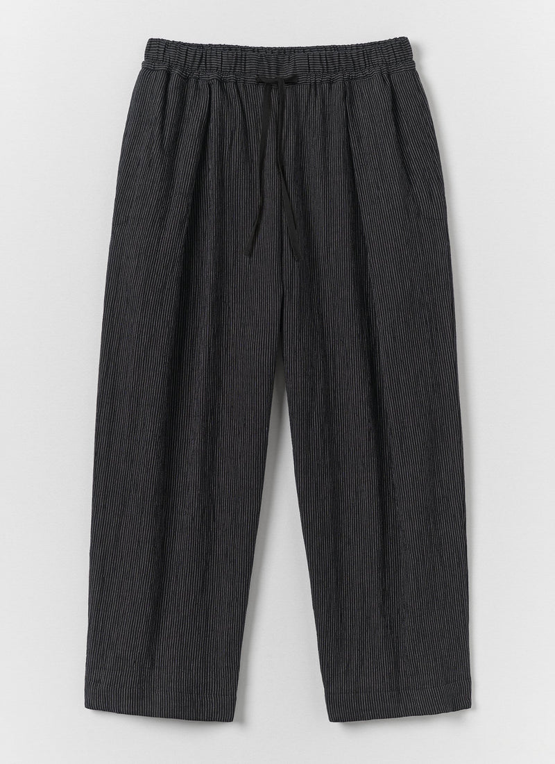 Fine Stripe Crinkle Cotton Pleated Trousers | Earth/Ecru