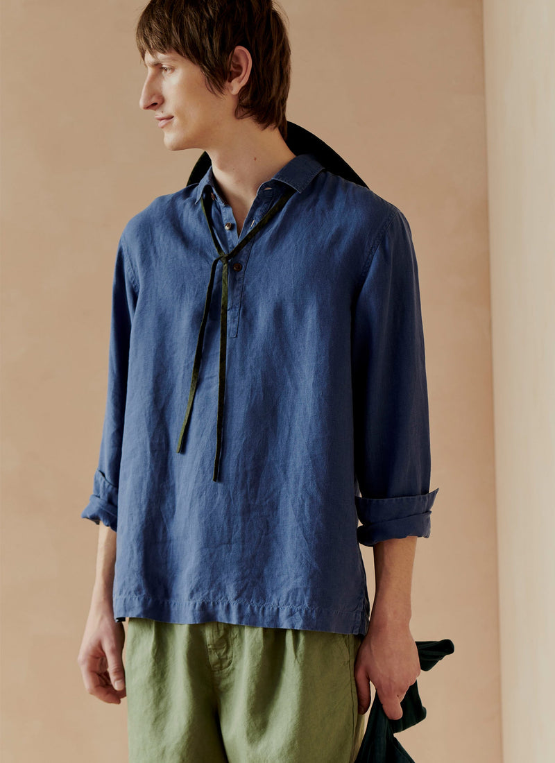 Half Placket Linen Shirt | Cobalt