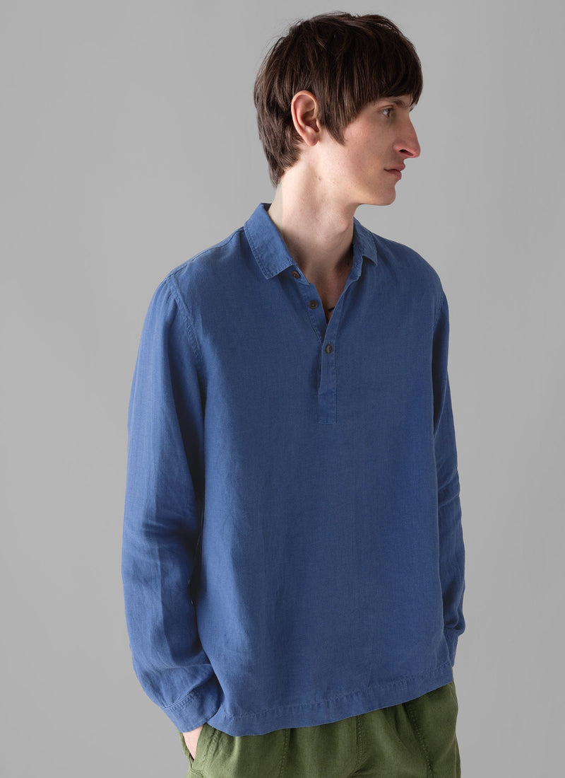 Half Placket Linen Shirt | Cobalt