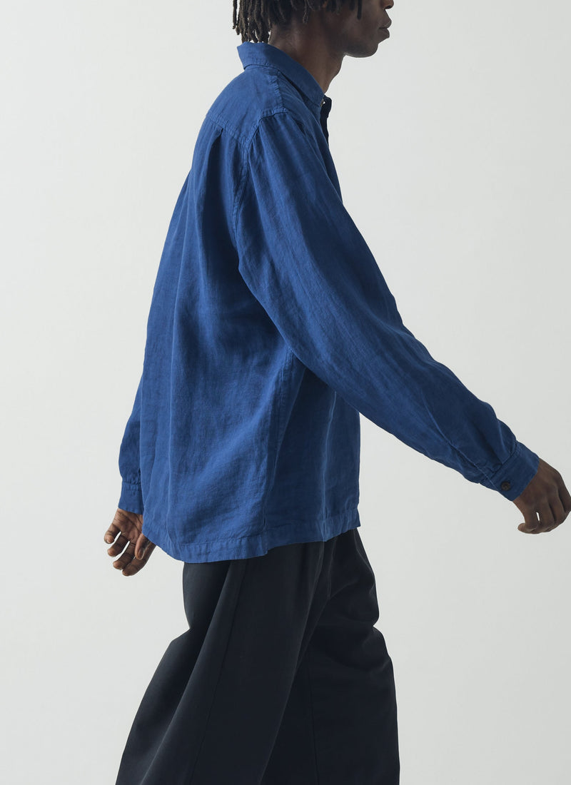 Half Placket Linen Shirt | Cobalt