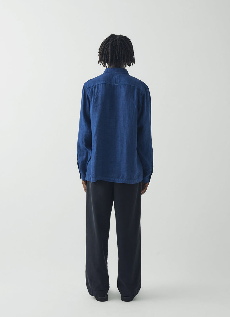 Half Placket Linen Shirt | Cobalt