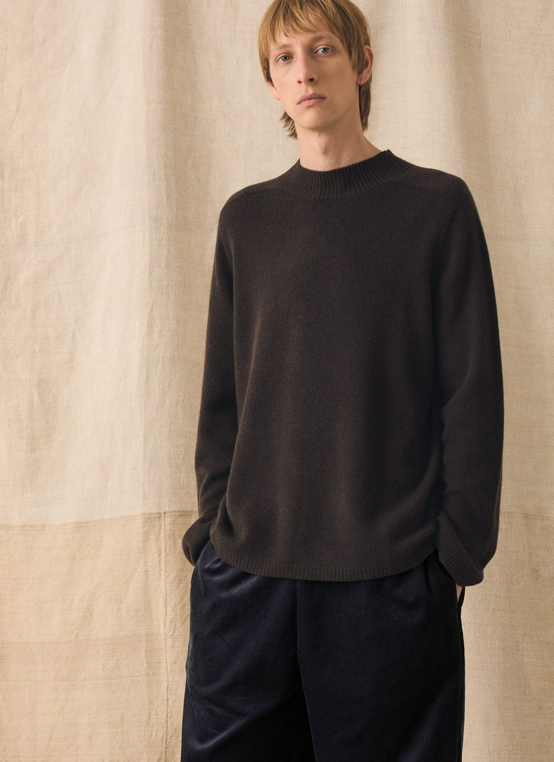Wool Cashmere High Neck Sweater | Brown Umber