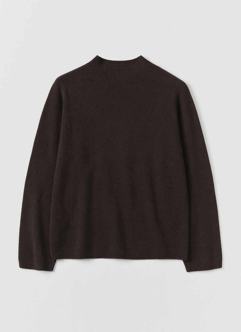 Wool Cashmere High Neck Sweater | Brown Umber