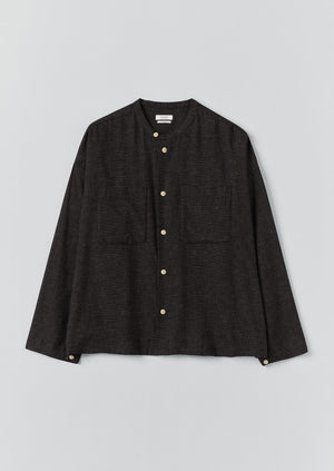 Cotton Cashmere Check Grandad Shirt | Black/Ecru