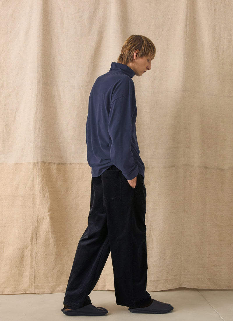 Brushed Cotton High Neck Lounge Top | Ink Blue