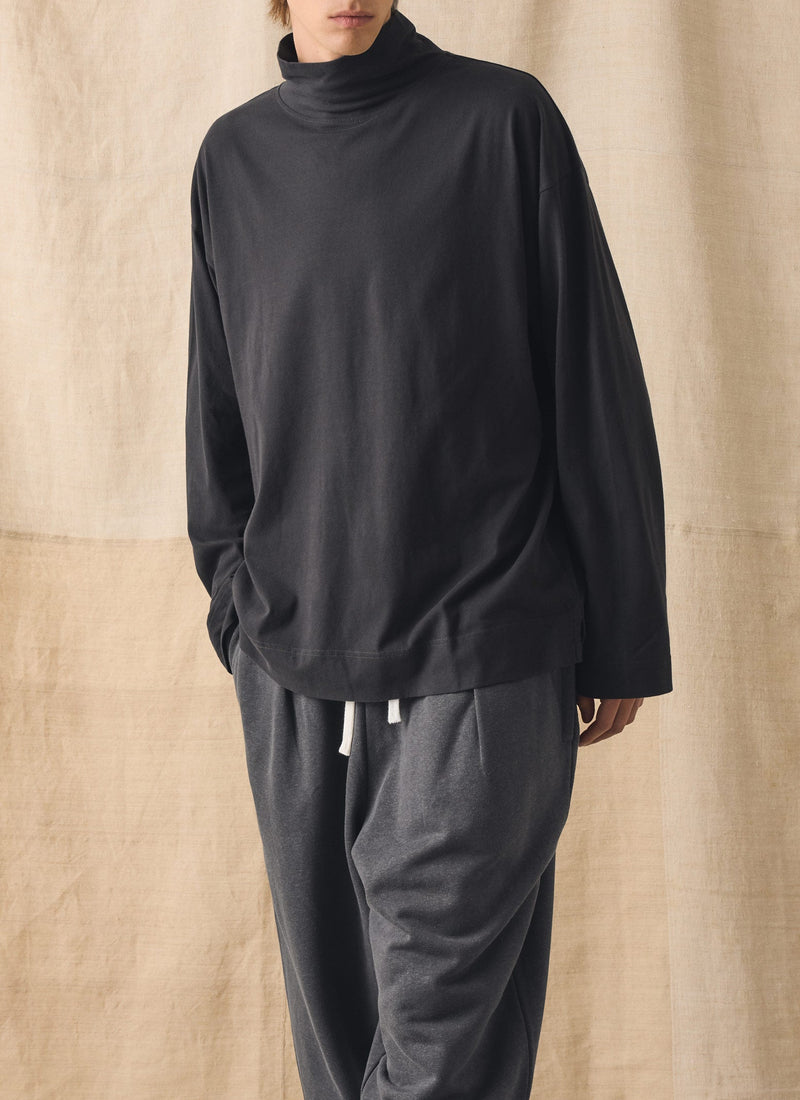 Brushed Cotton High Neck Lounge Top | Soft Charcoal