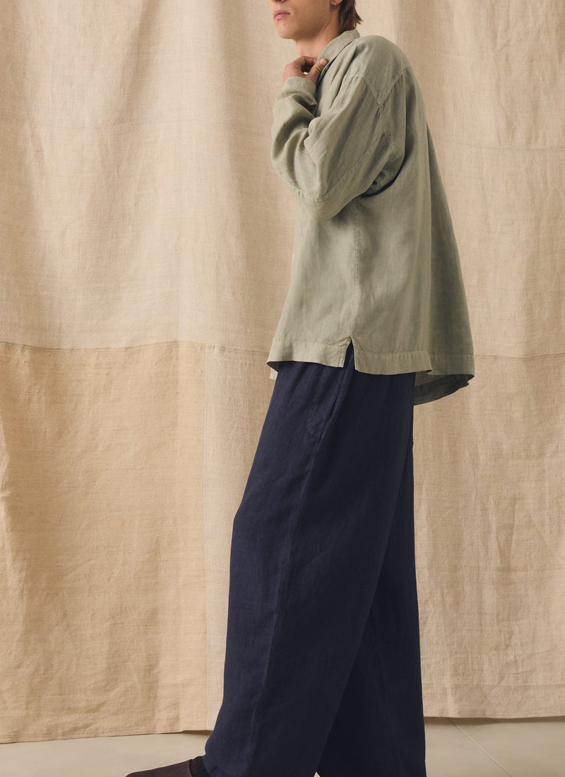 Camp Collar Garment Dyed Linen Shirt | Cement