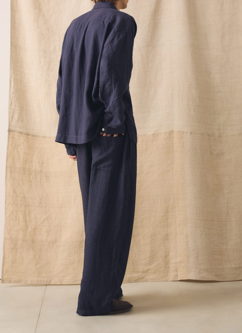 Camp Collar Garment Dyed Linen Shirt | Blueberry