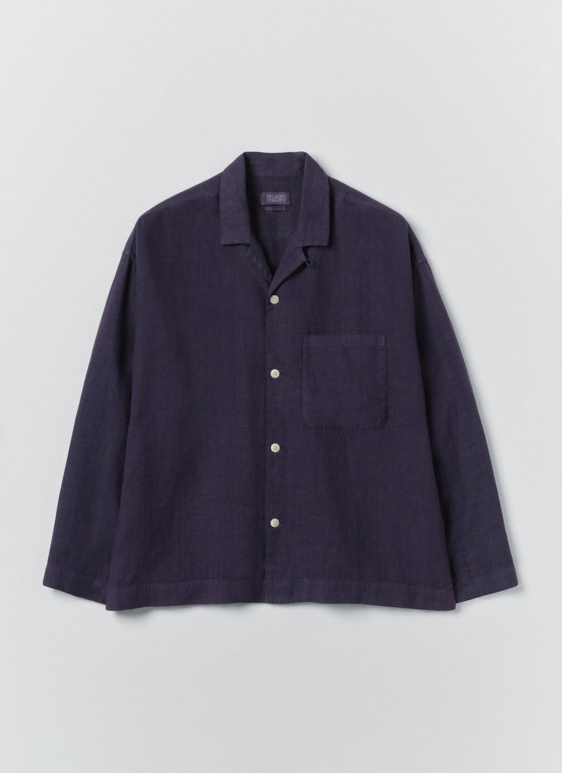 Camp Collar Garment Dyed Linen Shirt | Blueberry
