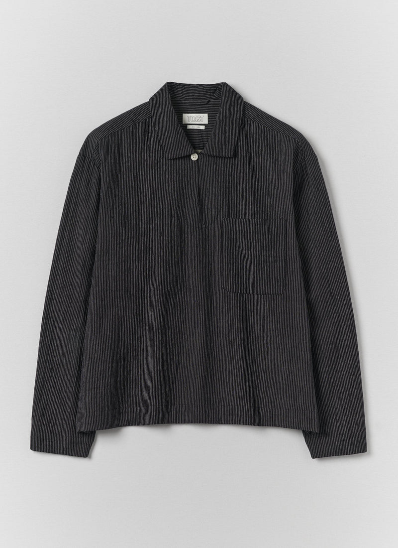 Fine Stripe Crinkle Cotton Smock Top | Earth/Ecru