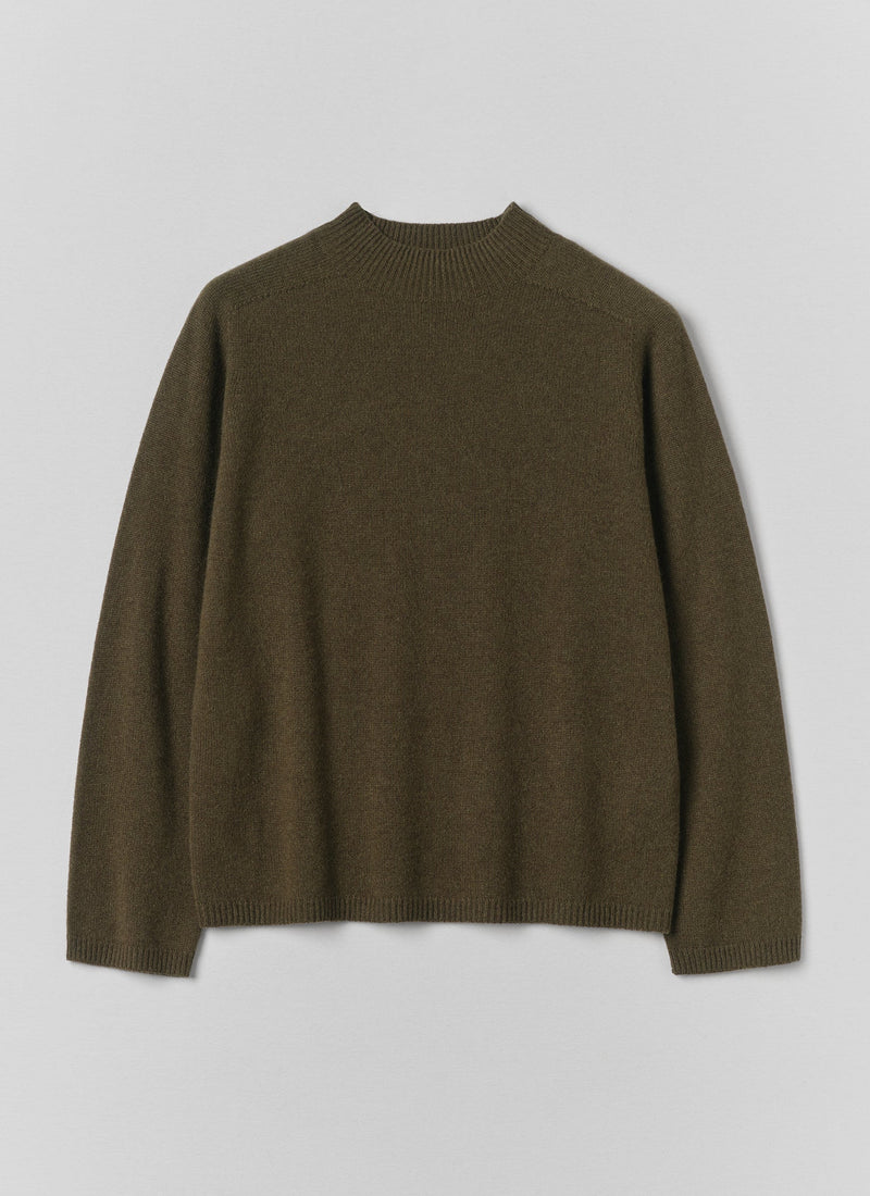 Wool Cashmere High Neck Sweater | Dark Olive
