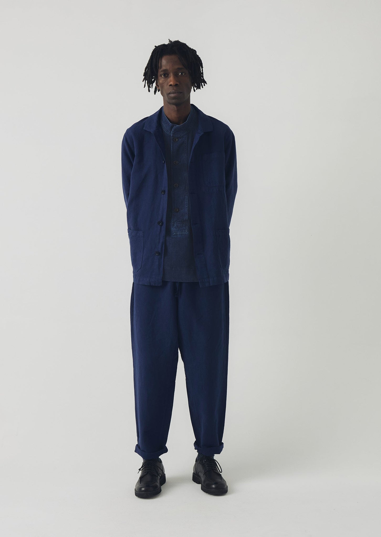 Alfie Garment Dyed Herringbone Trousers | Dark Indigo