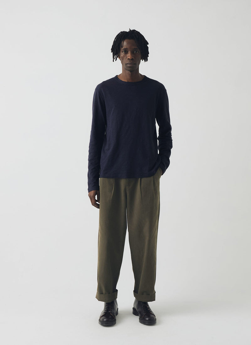 Bill Cotton Canvas Wide Leg Trousers | Dark Olive
