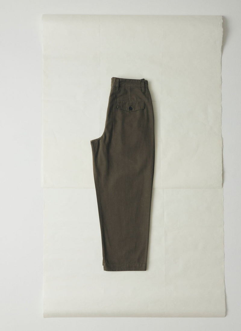 Bill Cotton Canvas Wide Leg Trousers | Dark Olive