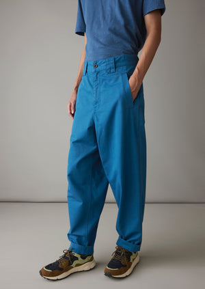 Garment Dyed Organic Cotton Tapered Trousers | Flask Blue