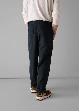 Cotton Canvas Tapered Trousers | Blue Navy