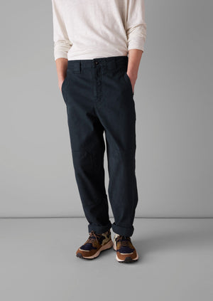 Cotton Canvas Tapered Trousers | Blue Navy