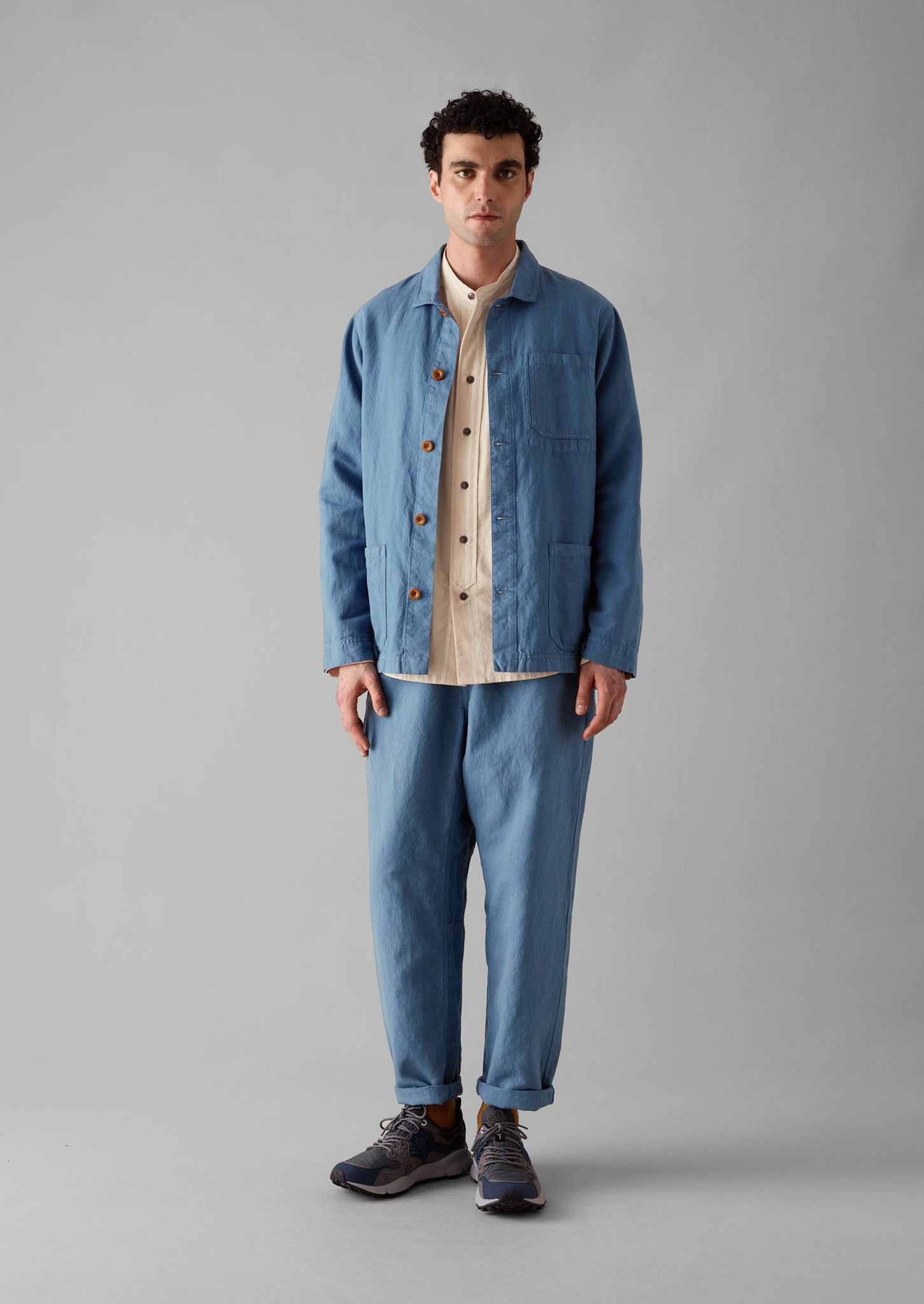 Alfie Garment Dyed Herringbone Trousers | Slate Blue