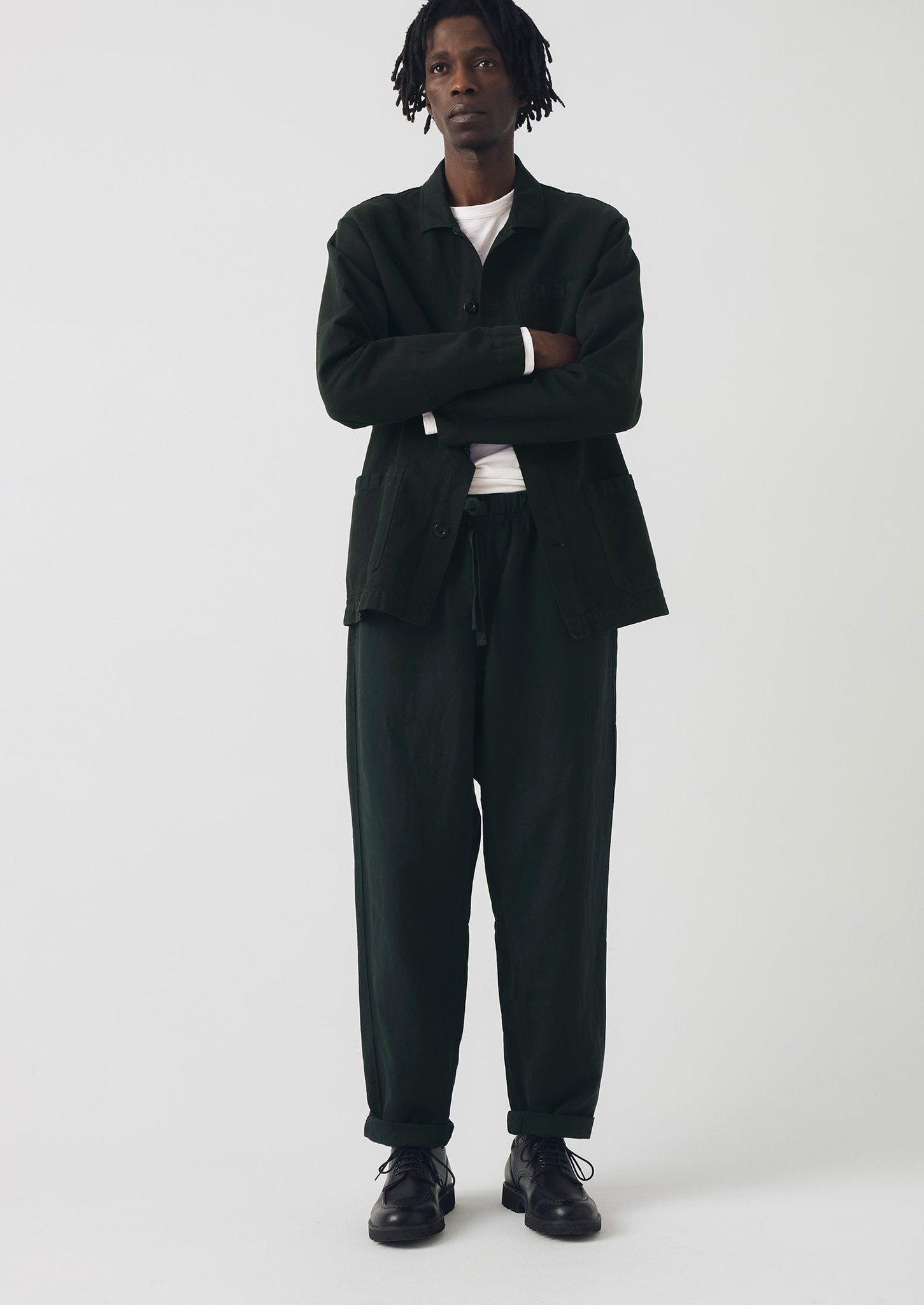 Alfie Garment Dyed Herringbone Trousers | Washed Black