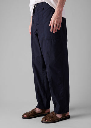 Cotton Linen Workwear Trousers | Raven Blue