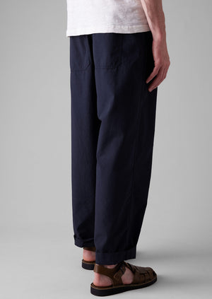 Cotton Linen Workwear Trousers | Raven Blue