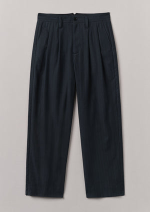 Bill Stripe Wool Cotton Trousers | Dark Indigo