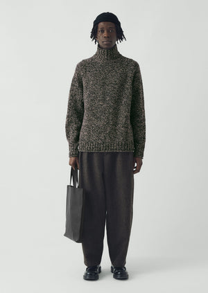 Wool Broken Herringbone Pleat Trousers | Charcoal Mouline