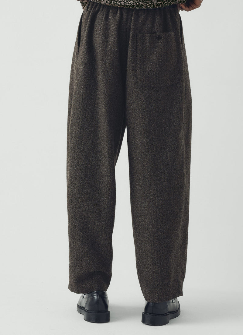 Wool Broken Herringbone Pleat Trousers | Charcoal Mouline
