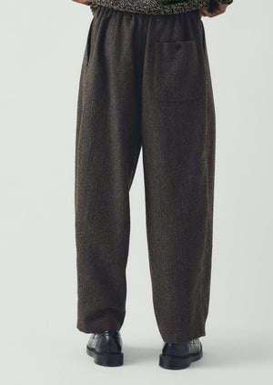 Wool Broken Herringbone Pleat Trousers | Charcoal Mouline