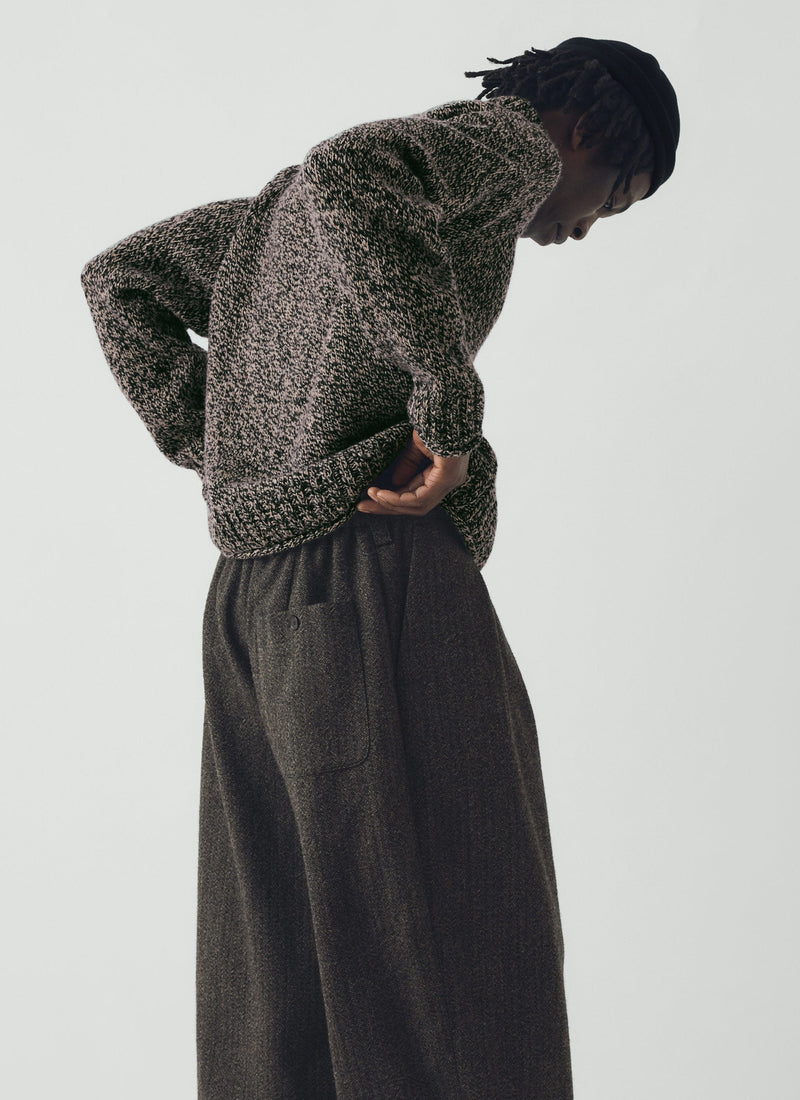 Wool Broken Herringbone Pleat Trousers | Charcoal Mouline