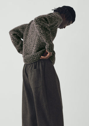 Wool Broken Herringbone Pleat Trousers | Charcoal Mouline