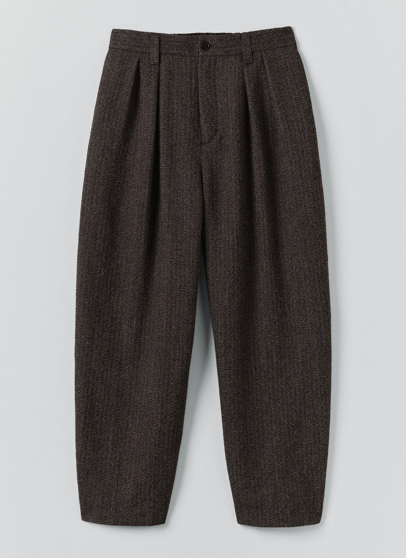 Wool Broken Herringbone Pleat Trousers | Charcoal Mouline