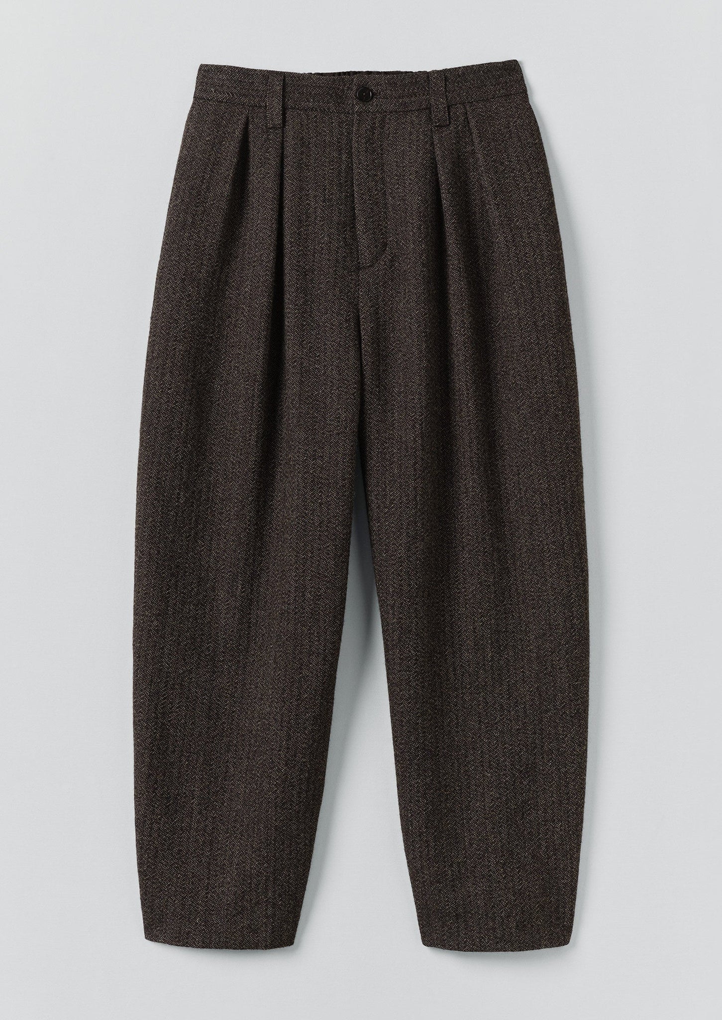 Wool Broken Herringbone Pleat Trousers | Charcoal Mouline