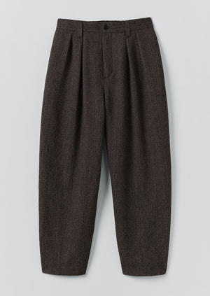 Wool Broken Herringbone Pleat Trousers | Charcoal Mouline