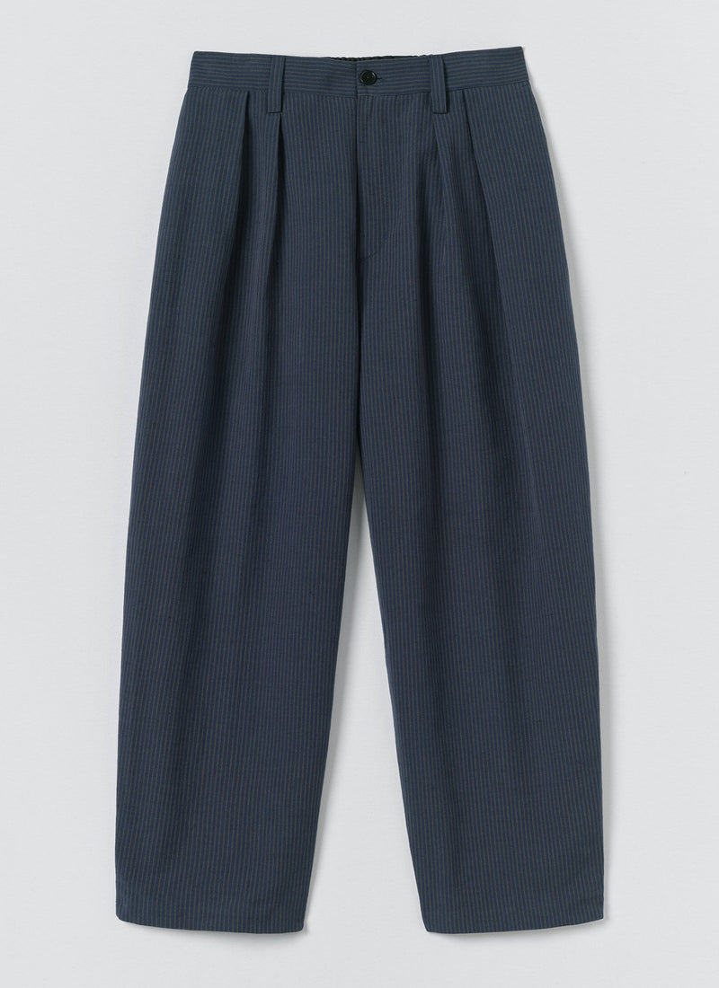Caspar Stripe Pleat Trousers | Navy/Fawn