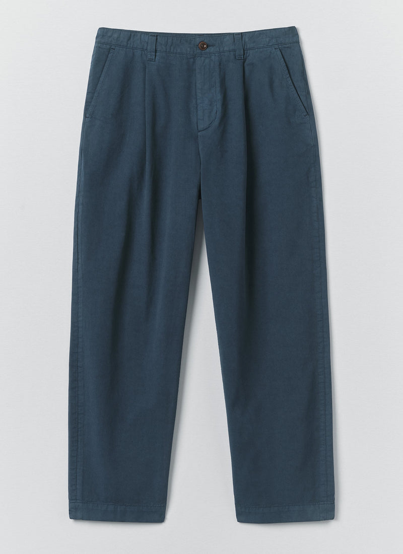 Otto Pleated Cotton Twill Trousers | Smoke Blue