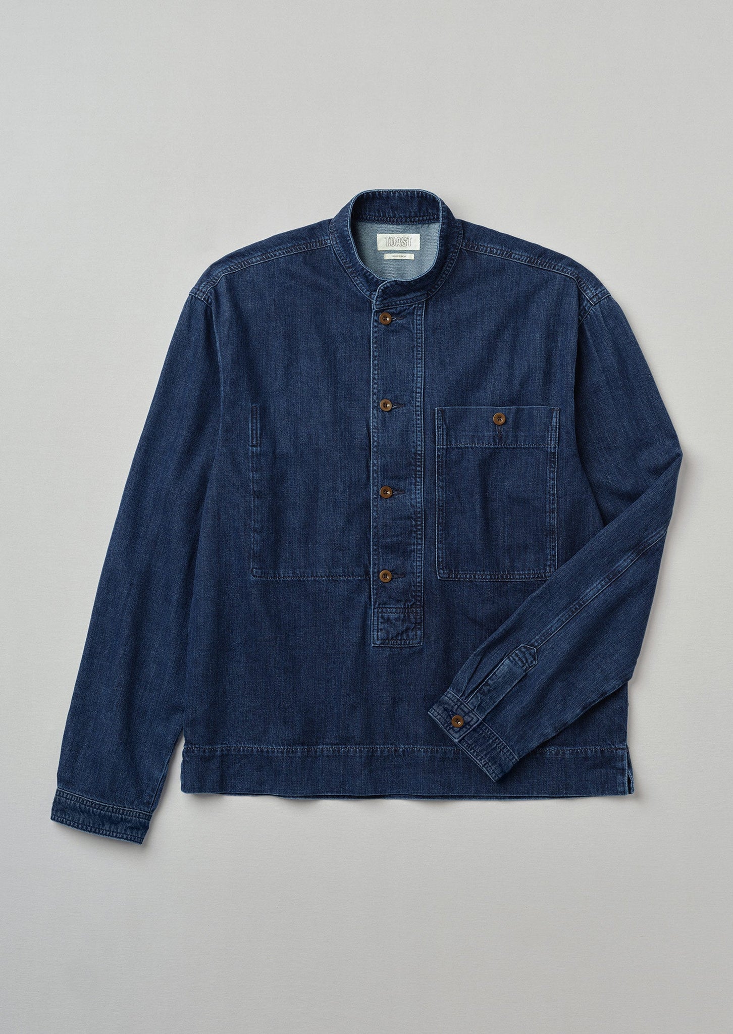 Grandad Collar Half Placket Denim Shirt | Indigo