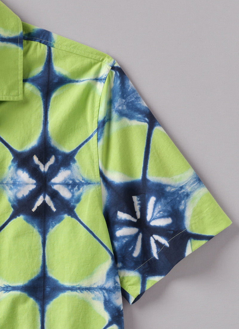 Clamp Dyed Short Sleeve Shirt | Lime Green