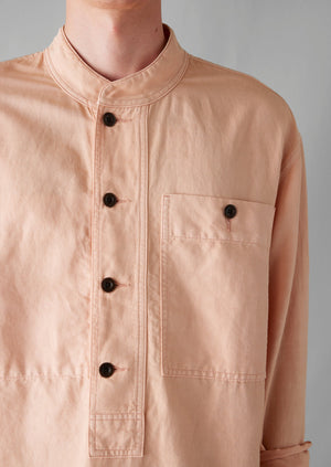Grandad Collar Half Placket Cotton Linen Shirt | Nectar Pink