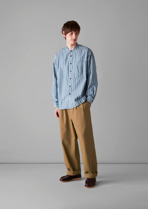 Grandad Collar Crinkle Organic Cotton Shirt | Duffle Blue