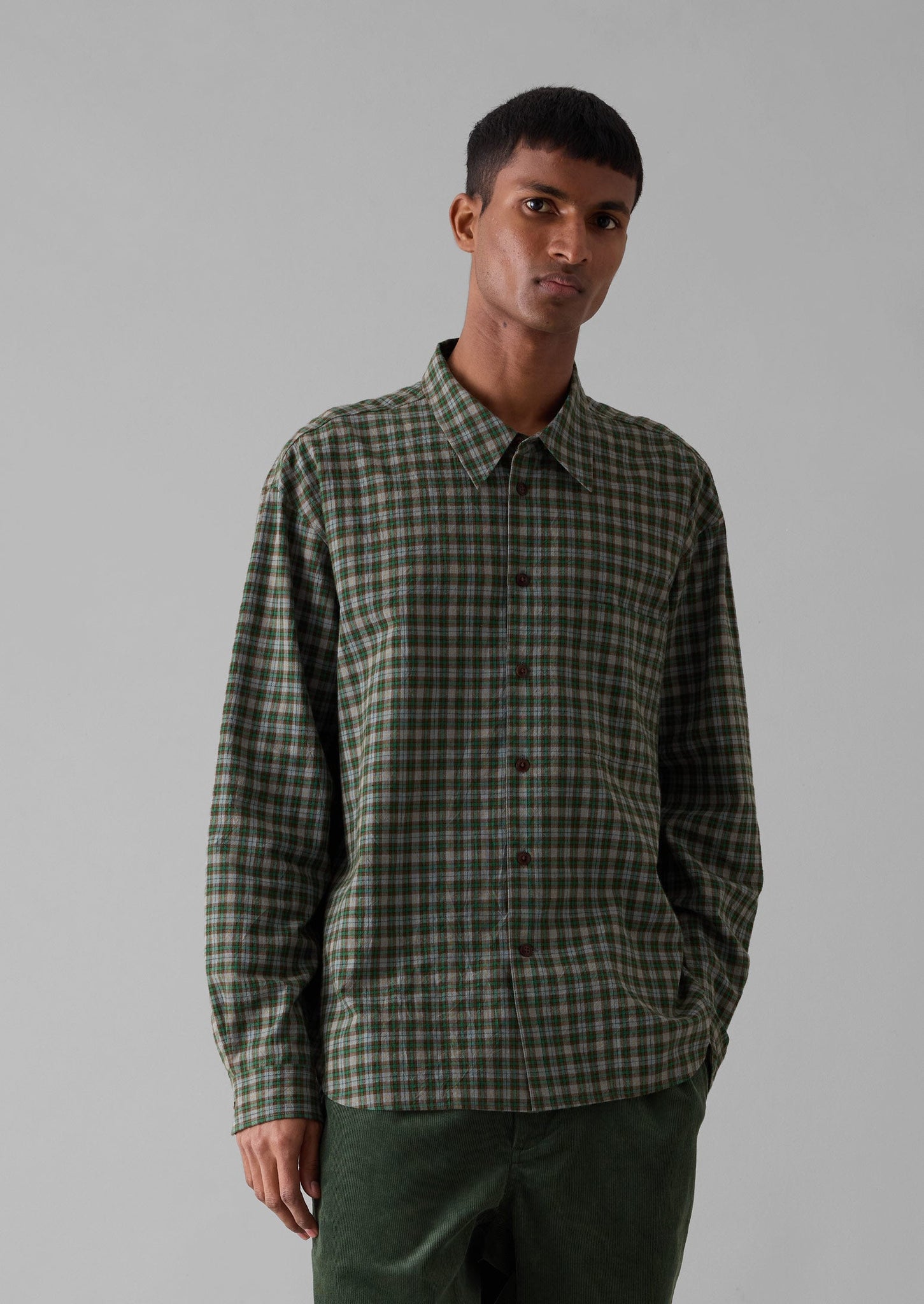 Check Cotton Wool Shirt | Grey/Green