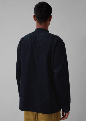 Dropped Shoulder Organic Cord Grandad Shirt | Navy