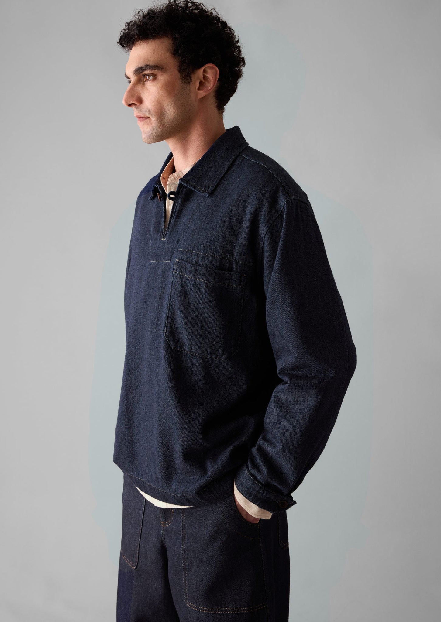 Cotton Hemp Denim Smock Shirt | Indigo