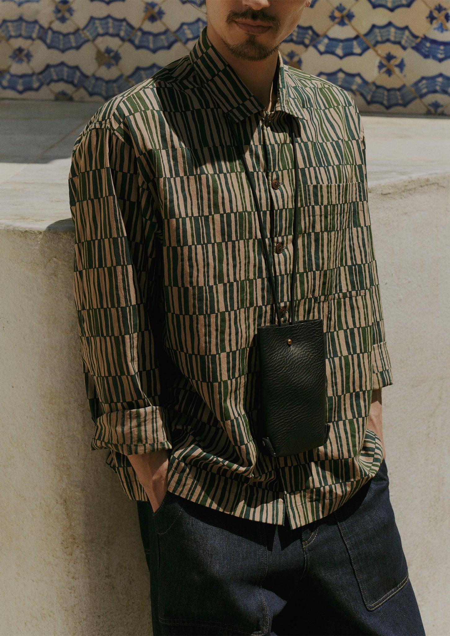 Block Print Irregular Check Shirt | Golden Sand